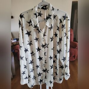 Lane Bryant White and Black Star Button Down Shirt